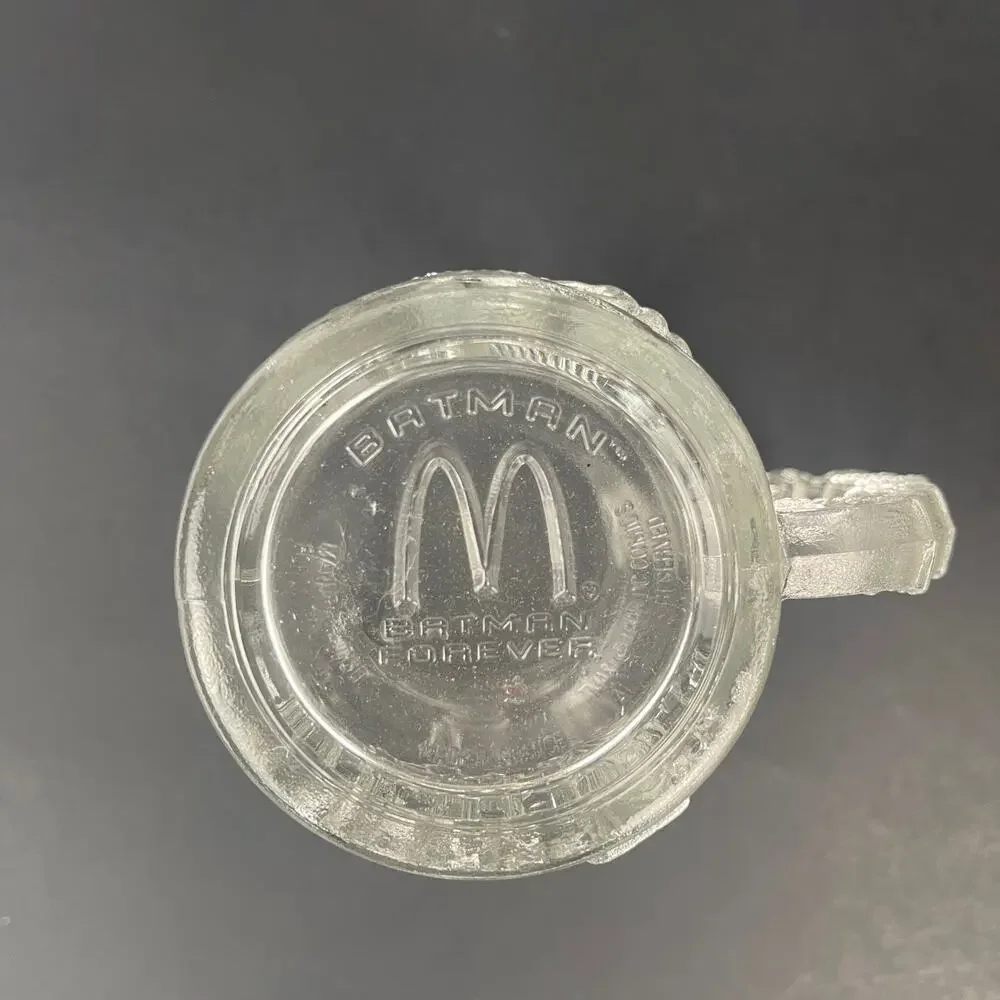 Vintage McDonalds Embossed 3D Design Mugs Batman Forever Glass Collectible 8 oz.